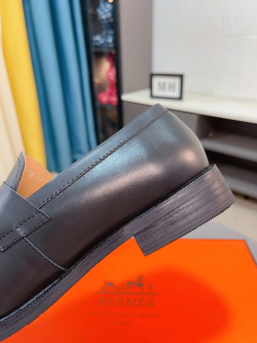 Men's shoes 💰500🌹🌹《HERMES》Hermès business leather shoes, original factory configuration, original imported cowhide upper + luxury hardware logo + fully imported original customized sheepskin lining, sole: rubber wear-resistant outsole, difficult craftsmanship, original factory with single goods, 🔍🔍high quality code number: 38-44 45 can be customized